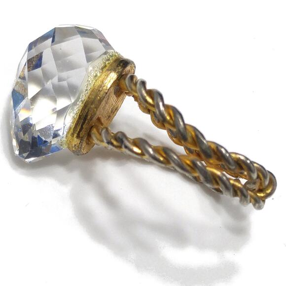 Vintage Clear Prism Ring, Twisted Band, 1960s, 10K Gold Plate, Size 7 Adjustable - Picture 8 of 10